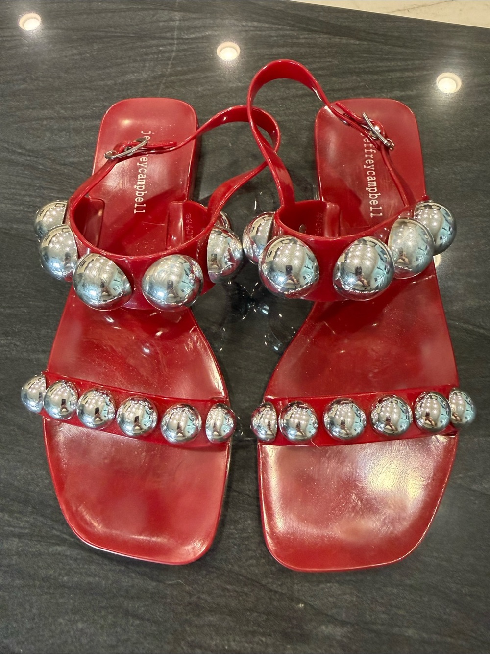 Jeffrey Campbell Gum-Drop Jelly Sandals Red with Silver Studs